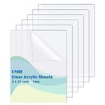 6Pcs Clear Acrylic Sheets, 8" x 10" x 0.08” Thick (around 2mm) Transparent Acrylic Panel, Clear Plexiglass Sheets with Protective Film for Signs, DIY Display Projects, Art Craft