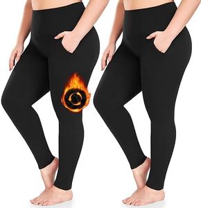 FULLSOFT 2 Pack Women's Plus Size Fleece Lined Leggings-Thermal High Waist Stretchy 1X-4X Yoga Pants for Winter Workout