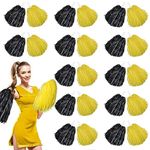 Chivao 24 Pcs Cheerleading Pom Poms Plastic Pom Pom Handle Cheer Team Pom Poms for Sports Dance Cheer Gameday Football Party Decorations,30 Grams Weight Each(Yellow, Black)