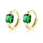 EVER FAITH S925 Tiny Princess Cut CZ Huggie Earrings for Women, 14k Gold Emerald Green May Birthstone Dainty Hoop Earring Jewelry Gifts for Christmas