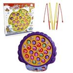 Kidology id's Fishing Game Play Set - 21 Fish, 4 Poles, & Rotating Board w/On-Off Music, Colorful Fish Toys for Kids and Toddlers (Circular Plastic Yellow)