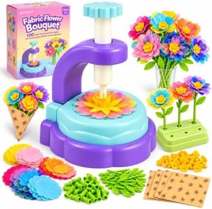 TOMLEON Fabric Flower Bouquet Craft Kit for Girls Ages 3+ – Create Reusable Fabric Flowers with Press Tool & Stems – Endless DIY Bouquets – No Glue, No Sewing – Perfect Creative Gift for Kids