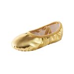 missfiona PU Leather Ballet Shoes Women Belly Slippers Dance Shoes Adult Split-Sole Gymnastics Flat, Gold Band, 6