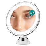 Navaris LED Magnifying Mirror with Lights - Powerful 10x Magnification for Makeup - Illuminated and Magnified Make Up Mirror - with Light and Secure Suction Cup for Easy Attachment