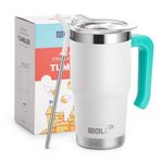 Mollcity Insulated Coffee Mug with Handle 16 oz Stainless Steel Double Wall Vacuum Tumbler Water Cup with Lid and Straw (White)