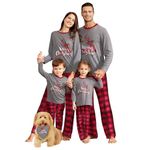 IFFEI Matching Family Pajamas Sets Christmas PJ's Sleepwear Merry Christmas Reindeer with Plaid Pants for Kids & Adult (8-9 Years Kids)