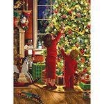 Bits and Pieces - 300 Piece Glitter Puzzle for Adults - Children Decorating The Christmas Tree - Family Holiday Fun Jigsaw by Artist Liz Goodrick Dillon