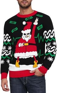 AGAPENG Ugly Christmas Sweaters for Men Funny Christmas Sweaters Xmas Holiday Party Dance Santa Claus Sweater Long Sleeve Knitted Crewneck Pullover Sweater Black Large