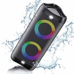 DONOW Portable Bluetooth Speaker with Lights, 30W Stereo Sound, Bass Boost, IPX5 Waterproof, 20H Playtime, Built-in Mic, Speakers Wireless Bluetooth for Travel, Party, Outdoor, Shower(Black)