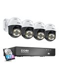 ZOSI 4K PoE CCTV Camera System with AI Face Person Vehicle Detection, 8 Port 16CH 4K NVR and 4pcs 5MP Outdoor Pan/Tilt PoE IP Cameras, Auto Tracking, Starlights Night Vision, 2TB HDD, 24/7 Recording