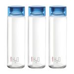 CELLO H2O Glass Water Bottle Set of 3 Pcs for Office & Daily Use 920 ml, Blue | Durable Freezable & Fridge Safe, Leakproof Wide Mouth Leadfree Toughened Glass Water Bottle For Kitchen & Travel