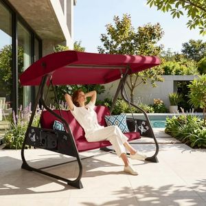 HugCoz 3 Seat Outdoor Porch Patio Swing with Stand & Canopy for Yard