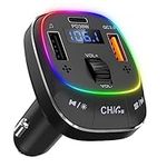 UEASE Bluetooth 5.3 FM Transmitter, Bluetooth Car Adapter Transmitter PD 30W QC3.0 Car Charger, Dual Mics&Bass Boost, Radio Music Player Metal Shell with Handsfree Call, U Disk Play, 8 Color Light