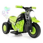 GYMAX Kids Electric Motorbike, 6V Ride on Motorcycle with Bubble Maker, Music, Headlights, Forward & Backward, 3 Wheels Children Motor Bike for 3 Years Old+ Boys Girls (Green)