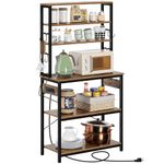 Rolanstar Baker's Rack with Power Outlet, Microwave Oven Stand with 10 Hooks, Stable Coffee Bar Table, 6-Tier Kitchen Storage Shelf Rack, Kitchen Utility Rack with Hutch,Rustic Brown