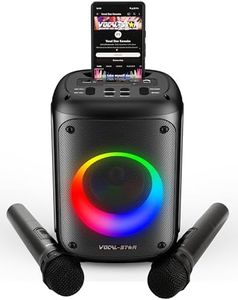 Vocal-Star Portable Karaoke Machine with Bluetooth, 2 Wireless Microphones, 60w Speaker, Lights Effects, Records Singing,Rechargeable