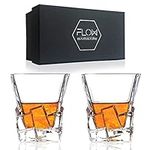 FLOW Barware Iceberg Whiskey Glasses Set of 2, Whisky Glass Gift Set with Unique Design & Heavy Base | Whiskey Tumblers for Scotch Bourbon Gin & Vodka