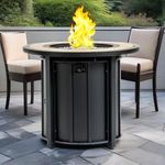 Senjoys 30'' Ceramic Round Propane Fire Pit Table, 50,000 BTU Steel Gas FirePit for Outdoor, Fire Table with Lid, Add Warmth & Ambience to Gatherings and Parties On Patio Deck Garden Backyard, Black.