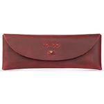 Londo Genuine Leather Retro Pen and Pencil Case - Metal Snap Fastener, Pencil Pouch Stationery Bag, Red