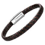 Mens Leather Bracelet – Classic Handmade Braided Black & Brown Cuff Bracelet with Engraved Magnetic Clasp Free Jewelry Gift Boxed