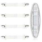 Mabor 4Pcs Adjustable Bed Sofa Sheet Fasteners Suspenders Elastic Sheet Band Straps Clips Cover Grippers Suspenders Clips Holder Ironing Board for Mattress Pad Cover Sofa Cushion White