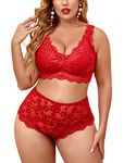 Avidlove Womens Plus Size Lingerie Set Lace Bralette High Waist Panty Set Red