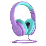 JoySpark Wired Headphones for Kids, 85dB Volume Limit Toddler Headphones, 3.5mm Kids Headphones with Cord, Adjustable, Stereo Sound Foldable Kids Headphones for School, Purple