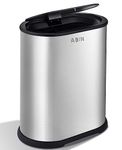 IRISVO Bathroom Trash Can with Press Top Lid, 2.1 Gallon Small Slim Trash Can, Stainless Steel Narrow Garbage Can Wastebasket Trash Can,Removable Liner Bucket Trash Bin for Bathroom,Bedroom(Silver)