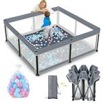 Metreno 126 * 126cm Foldable Playpen Baby Indoor and Outdoor Setup with Balls and Mat Playpen for Babies Fence for Kids Play Area Baby Safety Play Yard for Toddlers and Kids Upto 4 Yrs (Grey)