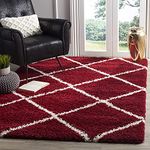 NAZMA CARPETS Soft Handwoven Geometric Shaggy Carpets for Living Room 5 Feet x 8 Feet Anti Skid Fluffy Rugs Red Colour