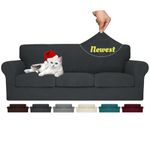 MAXIJIN 4 Piece Couch Covers for 3 Cushion Couch Sofa Covers, Stretch Couch Slipcovers for Sofas with 3 Cushions, Thick 3 Seat Furniture Protector for Dogs Pet (Sofa, Gray)