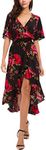 Kormei Womens Short Sleeve Floral High Low V-Neck Flowy Party Long Maxi Dress, Black/Red, Medium