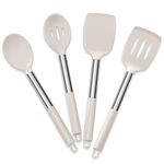 E-far Cooking Utensils Set of 4, Silicone Kitchen Utensils for Non-Stick Cookware, Heat Resistant & Non-Toxic Slotted Spatula Solid Spoon Turner for Flipping Mixing Serving Basting(Khaki)
