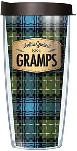 World's Greatest Gramps Blue Flannel Design 16 Oz Traveler Tumbler Mug with Lid