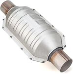 FOMIUZY 2 Inch Inlet/Outlet Universal High Flow Front Catalytic Converter Direct-Fit with O2 Port & Heat Shield