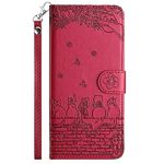 FALUWONRU for iPhone 6 Plus/iPhone 6s Plus Wallet Case,Fence Cats Butterfly Flower Embossed PU Leather Flip Phone Case with Card Slots,Magnetic Protective Cover with Holder Kickstand,Burgundy