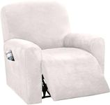 Stretch Velvet Recliner Chair Covers, 4-piece With Pocket Lazy Boy Reclining Sofa Slipcover Non Slip Armchair Covers For Kids Pets-White-1 seater