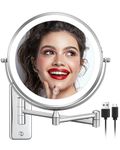 DECLUTTR Rechargeable Wall Mounted Lighted Makeup Mirror, 10X Magnifying Mirror with 3 Color Lights, Dimmable LED Makeup Mirror with Lights, Chrome