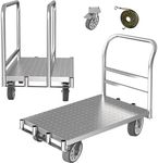 Foldable Panel Push Cart Dolly,2IN1 Steel Plate Platform Truck,36"×24" Heavy Duty Moving Hand Truck Flatbed Cart,2200LBS Capacity with 6.5'' Swivel Wheels,Detachable Fence 1Front and 2Side Handles