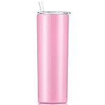 Gteller Double Wall 18/8 Stainless Steel Vacuum Slim Skinny Tumbler with Straw and lid, Insulated Travel Mug Keeping Beverage Cold and Warm (Pink, 20oz)