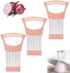 Stainless Steel Onion Holder for Slicing, Onion Slicer Holder, Onion Cutter for Slicing of Onions, Tomatoes, Avocados, Eggs and Other Vegetables Kitchen Utensils (Pink, 3 Pack)