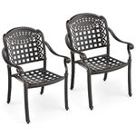 DORTALA Patio Dining Chairs Set of 2, Stackable Outdoor Cast Aluminum Metal Chairs with Armrests, Bistro Chairs for Balcony, Backyard, Garden, Bronze