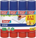 tesa Glue Stick - Odourless Craft Glue Stick for Paper and Cardboard - Solvent-Free and Environmentally Friendly - 4 x 20 g, blue