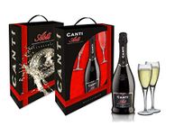 Canti - ASTI D.O.C.G. Millesimato, Spumante White Sparkling Wine, Moscato d'Asti 7%, Gift Pack with Two Glasses, Italian Grape Variety from Piemonte, Fruity and Aromatic Taste, 1x750 ml