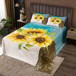 Feelyou Abstract Quilted Coverlet Sunflowers Yellow Flroral Bedspread for Boys Girls Children Grey Blue Brown Modern Abstract Art Coverlet Set Room Decor Twin Size Quilted 2Pcs