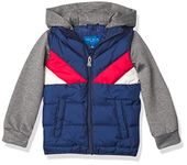 Perry Ellis Boys' Puffer Vest w/Neoprene Sleeves Jacket, Estate Blue, 8