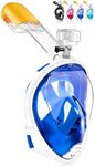NARUTOO 180°Full Face Snorkel Mask,Free Breathing Design with Detachable Camera Mount Anti-Fogging Anti-Leak with Adjustable Head Straps Professional Snorkeling Set to Adults Youths (Blue, L/XL)