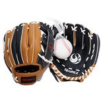 PHINIX Tee Ball Glove with Foam Baseball Right Hand Throw (Black/Brown/White, 10")