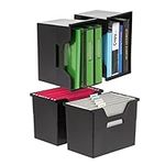 IRIS USA Large Portable Desktop File Box with Open Lid, 4 Pack, Side Handles, Hanging File Folders, Tabs & Inserts, Letter Size, Magazines, Newspapers, Mail, Books, Notebooks, Black