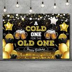 Beer Party Decorations,Black and Gold Happy Birthday Backdrop for Men A Cold One for The Old One Photography Background Banner for 30th 40th 50th Birthday Cheers and Beers Party Supplies